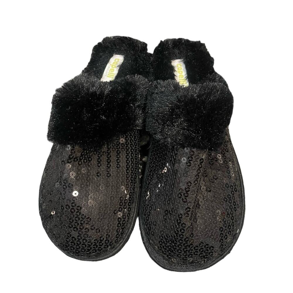 Capelli Sequined Faux Fur Slippers Women's Size Large